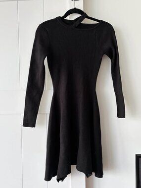 Black Ribbed Knit Asymmetrical Neck Dress – XS/S